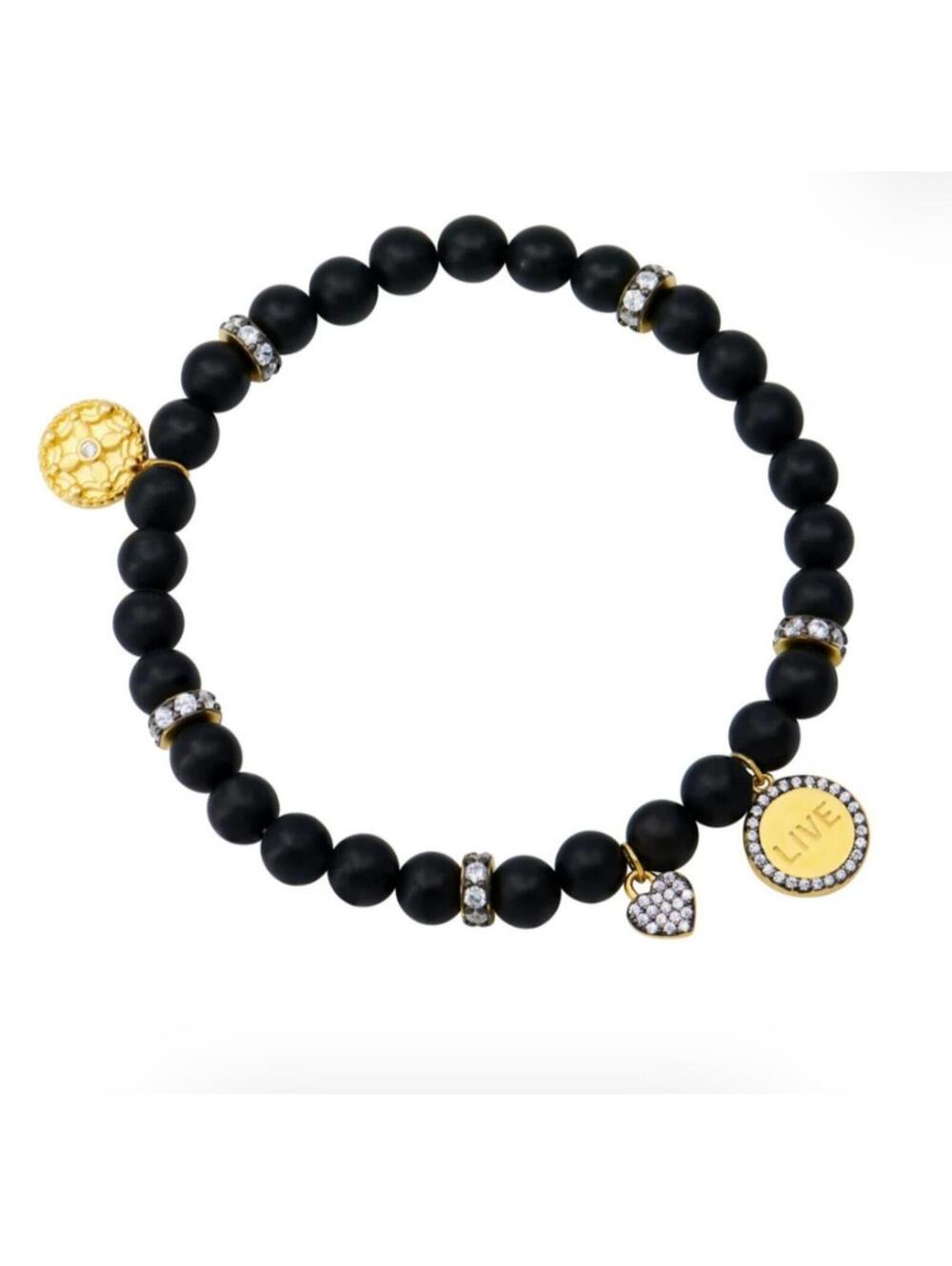 New! Freida Rothman Black Onyx Laugh Beaded Stretch Bracelet Mother's Day